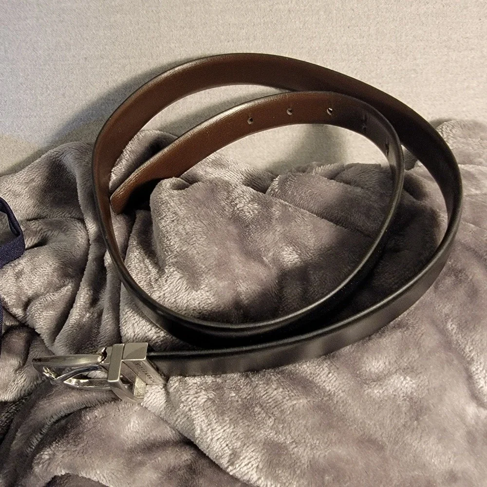 Perry Ellis Belt & Bow Tie Set Mens 32 Black Brown Excellent Reversible Rotating